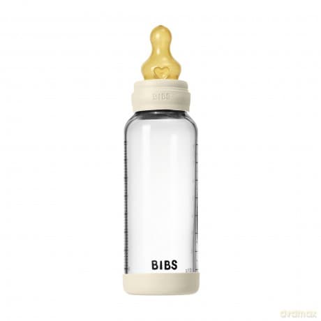 BIBS - Glass Baby Bottle Round Latex Medium Flow - Ivory - 240 ml