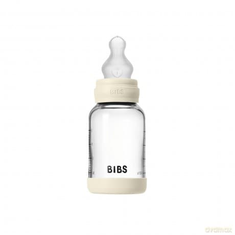 BIBS - Glass Baby Bottle Round Silicone 1 pack 120 ml Slow Flow - Ivory - 120 ml