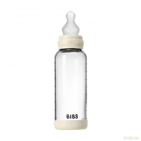 BIBS - Glass Baby Bottle Round Silicone Medium Flow - Ivory - 240 ml