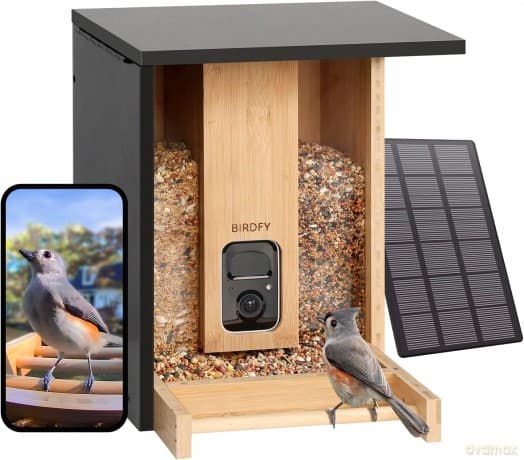 Birdfy - Feeder Bamboo with AI-Powered Bird Recognition + Solar Panel