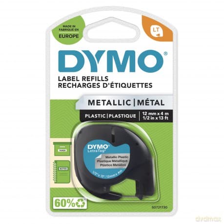 Dymo - DYMOÂŽ LetraTagÂŽ Tape - Black on Silver - 12mm x 4m