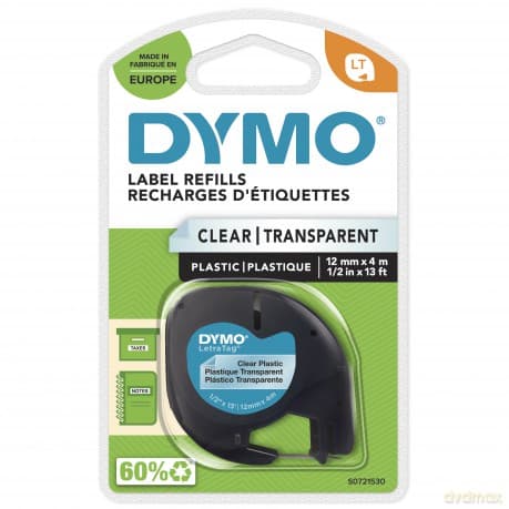 DYMO - LetraTagÂŽ Tape Plastic 12mm x 4m black on clear (S0721530)