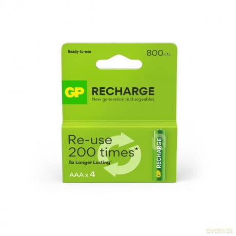 GP - Recharge Rechargeable Battery, Size AAA, 800 mAh, 4-pack