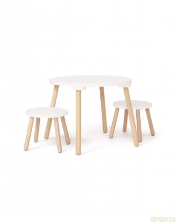 Kids Concept - Stool and Table Set - White - 77x77x46 cm