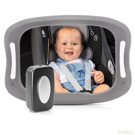 Reer - BabyView Car Mirror with Light - Grey - 29 x 8 x 24 cm