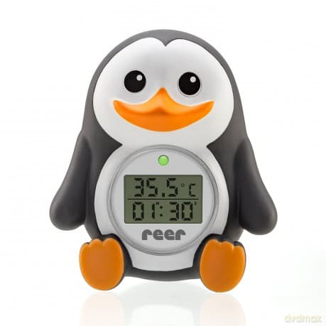 Reer - Bath Thermometer Pingu - Black, White, and Orange - 17 x 4.6 x 9.7 cm