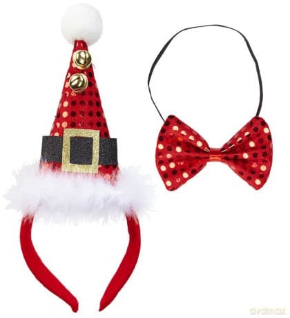 Widmann: Mini Cappello Babbo Natale Con 2 Campanellini & Farfallino In Paillettes