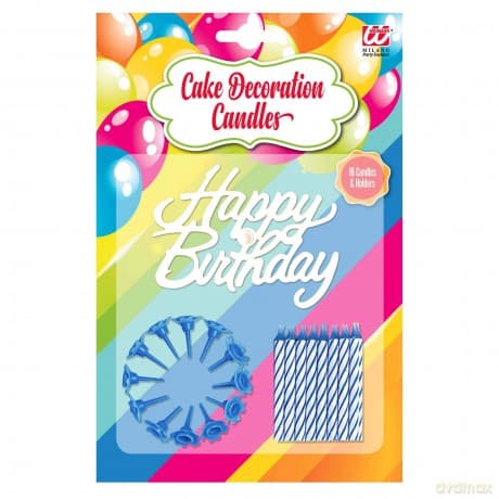 Widmann: Set Da 16 Candeline Decoro Torta Happy Birthday Con Supporti Blu