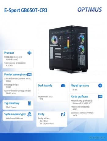 Komputer E-Sport GB650T-CR3 R7-7800X3D/32GB/1TB/RX 9060 XT 16G/W11