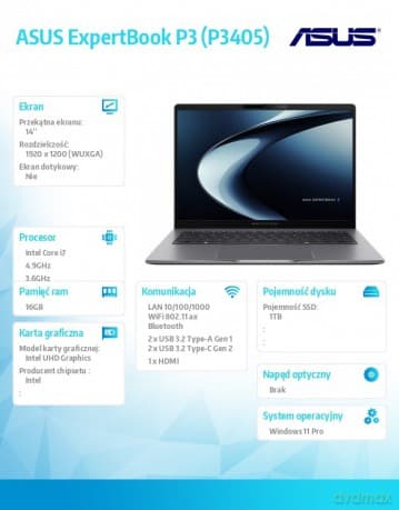 Notebook ExpertBook P3 P3405CVA-LY0112X - i7-13620H/16GB/1TB/14 WUXGA/Win 11PRO/3YRS