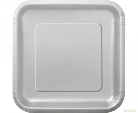Talerzyki papierowe srebrne 23cm kwadratowe 14szt