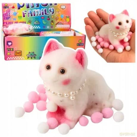 Gniotek Sensoryczny Miękki Kotek Z Perłami Pomponiki Biały 8cm