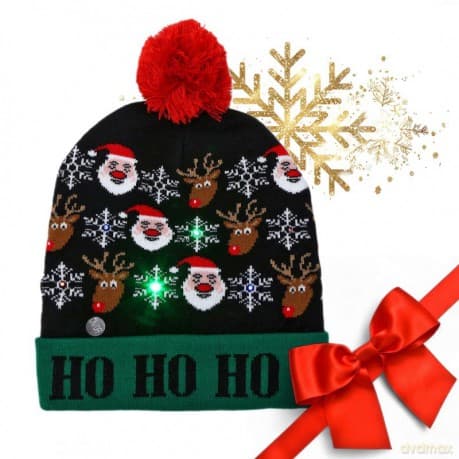 ECARLA Czapka świąteczna świecąca LED z pomponem Ho Ho Ho Boże Narodzenie CZ52