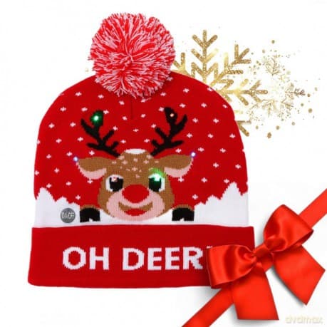 ECARLA Czapka świąteczna świecąca LED z pomponem Renifer Boże Narodzenie CZ50