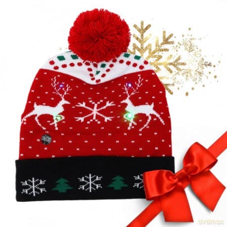 ECARLA Czapka świąteczna świecąca LED z pomponem Renifery Boże Narodzenie CZ51