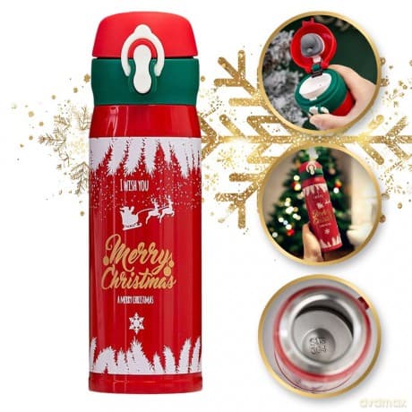 ECARLA Kubek termiczny - termos świąteczny Boże Narodzenie czerwony 500 ml BD39CZE