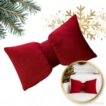 ECARLA Poduszka dekoracyjna aksamitna Czerwona kokarda duża 30x50 cm PDS23