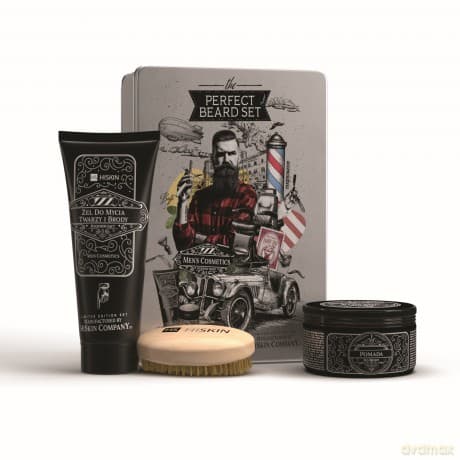 HISKIN Zestaw prezentowy dla mężczyzny Żel do mycia twarzy i brody + Pomada do brody + Szczotka do brody