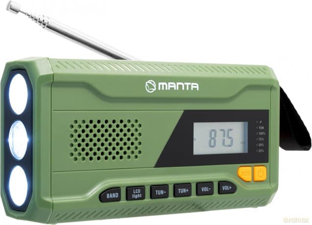 Manta - Portable Emergency crank FM Radio, Solar Power Bank, Flashlight