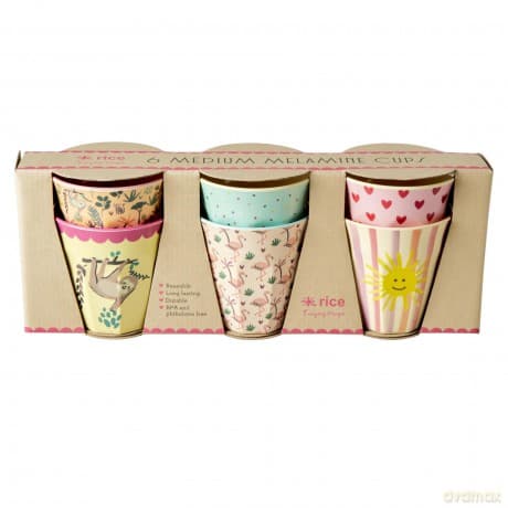 Rice - 6 Pcs Small Melamine Kids Cups - Multi Funky Print