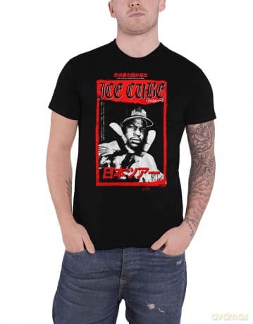 Ice Cube: Unisex T-Shirt: Kanji Peace Sign (Black) (Back Print) (Medium)