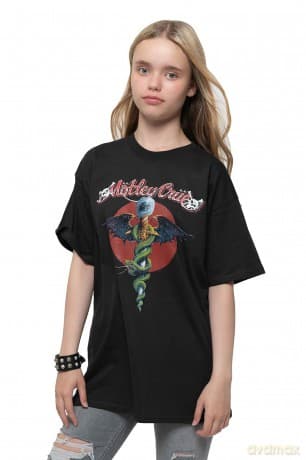 Motley Crue: Kids T-Shirt: Feelgood Red Circle (Black) (11-12 Years)