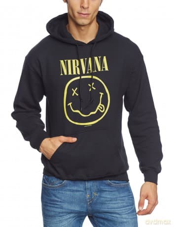 Nirvana: Unisex Pullover Hoodie: Yellow Happy Face (Black) (X-Large)