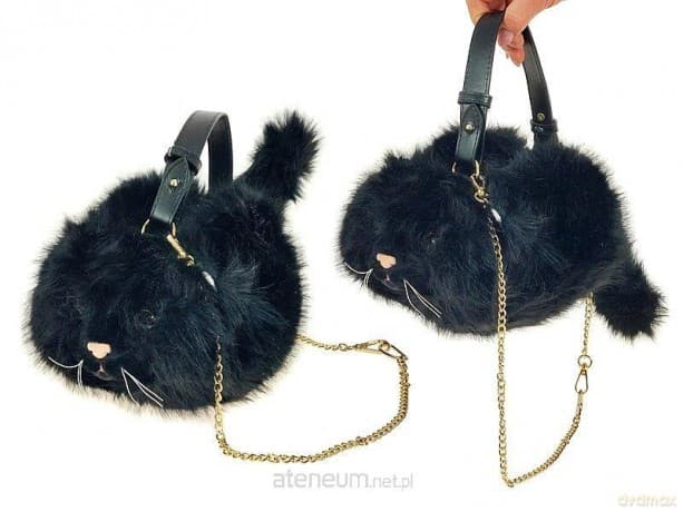 Torebka pluszowa Kot 28x20cm ze złotym łańcuchem