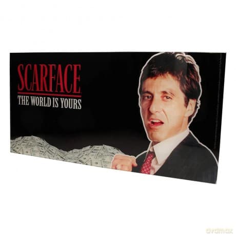 Scarface Glass Poster The World Is Yours (Black Background) 60 x 30 cm