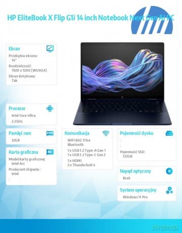 Notebook EliteBook X Flip G1i U7 258V 512GB/32GB/W11P/14 B9ZX8ET