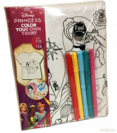 DISNEY PRINCESS Koszulka do kolorowania - bawełniana rozmiar 110 - 116