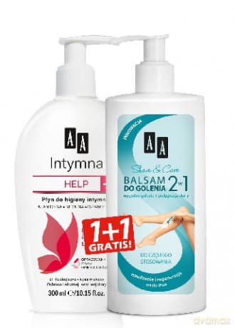 AA Ciało Wrażliwe DUO Płyn do higieny intymnej HELP dozownik 300 ml + Balsam do golenia 250 ml gratis)
