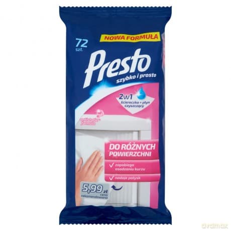 Presto ŚciereczkI czyszczące + płyn 2w1 do różnych powierzchni 1op. -72szt