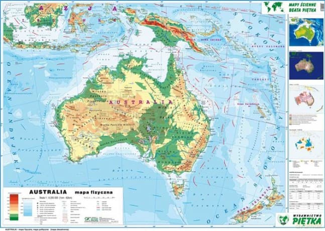 Australia 1:12 100 000 mapa polityczna i fizyczna ścienna