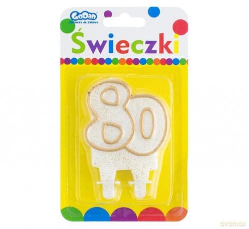 Świeczka cyferka 80 złoty kontur