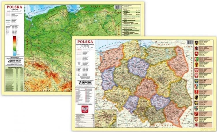 Podkładka na biurko. Polska fizyczno administracyjna mapa 1:1 800 000